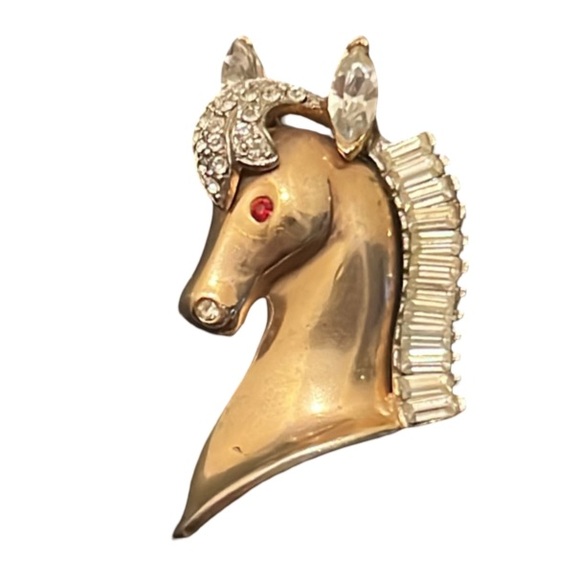 Vintage Art Deco Gold Filled Crystal Rhinestone Majestic Hoarse Pegasus Brooch - Picture 6 of 12